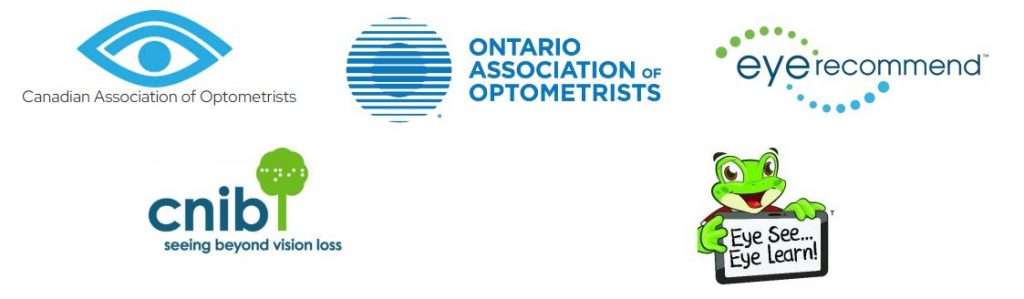 Some of our Association and Partnerships CAO, OAO, Eye Recommend, CNIB and Eye See Eye Learn